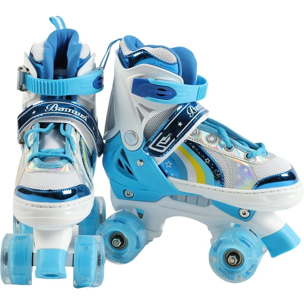 LKL Patines en línea para niños y niñas, 4 ruedas, cómodos y transpirables,  patines de tamaño ajustable (color: azul, talla de zapato: S (26-33))