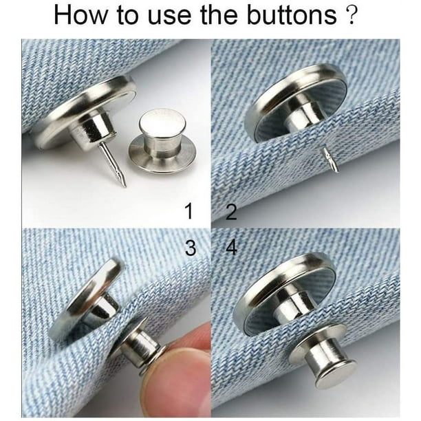 Wennuo 8 juegos de botones ajustables para jeans, botones de metal  instantáneos sin coser de 0.669 in, botones de mezclilla extraíbles con  hilos