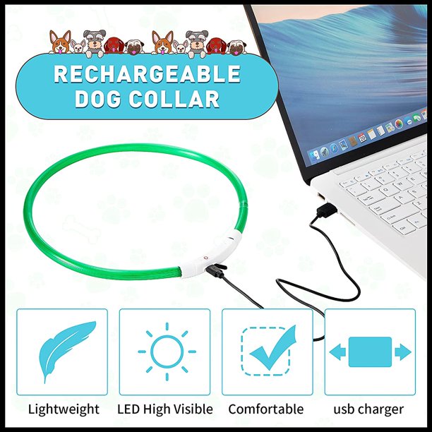 4 luces para perros para caminar de noche, collares para perros iluminados,  collar para mascotas LED impermeable ajustable recargable por USB, collar  para perros con luz de seguridad