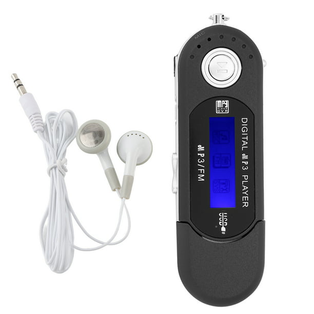 Reproductor portátil de música MP3 USB con pantalla LCD Radio FM Tarjeta de  memoria de voz Negro
