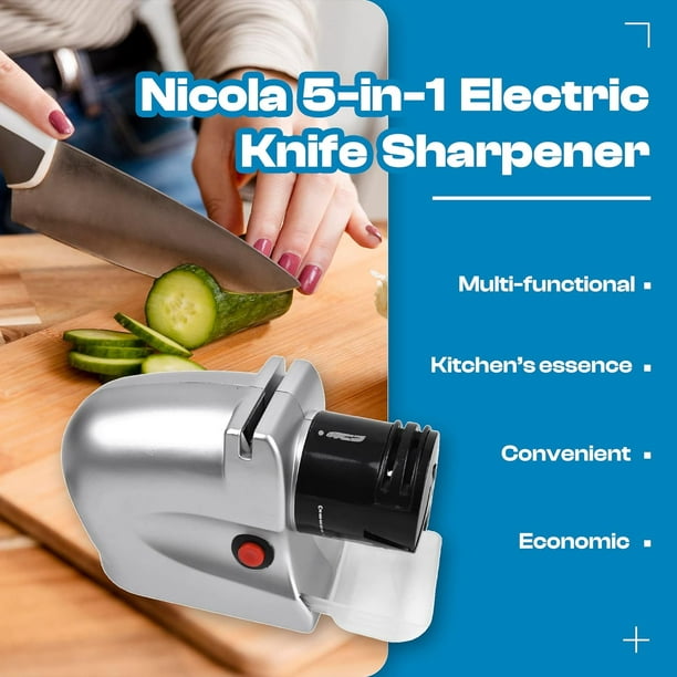 Afilador de cuchillos eléctrico, afilador de cuchillos multifuncional 5 en  1, afilador de cuchillos portátil de cocina, afilador de cuchillos y  tijeras eléctrico de 5 etapas y 5 ranuras