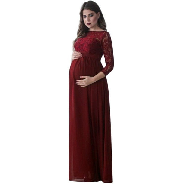 Vestido de maternidad de encaje de manga larga para mujeres embarazadas  Sesión fotográfica Fiesta Ve Abanopi Rojo/XL