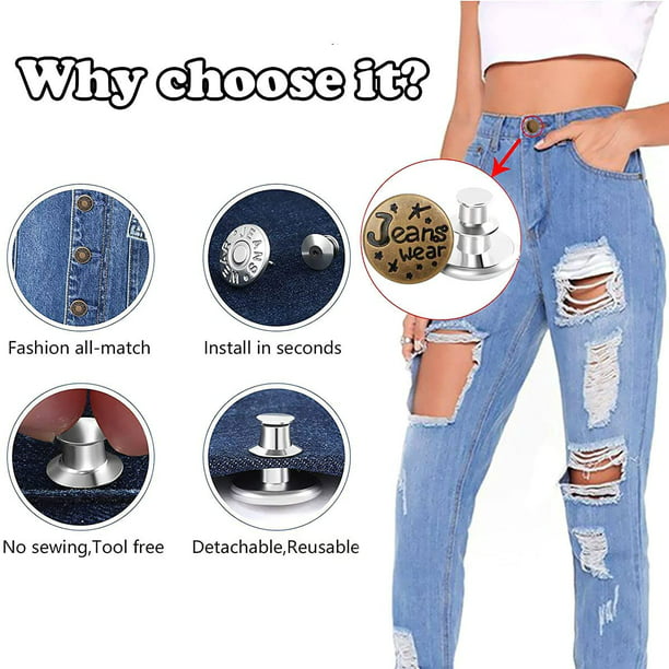  Botones para jeans, 12 juegos de botones ajustables para jeans,  botones sin coser, botones instantáneos de ajuste perfecto, botón de  repuesto de jeans para pantalones para hacer que la cintura de