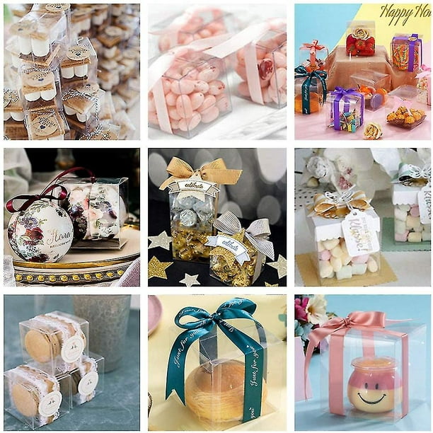 Cajas transparentes para recuerdos de 4 x 4 x 4, 50 unidades, caja de  regalo transparente para macarrón, cupcakes, dulces, galletas, adornos,  regalos