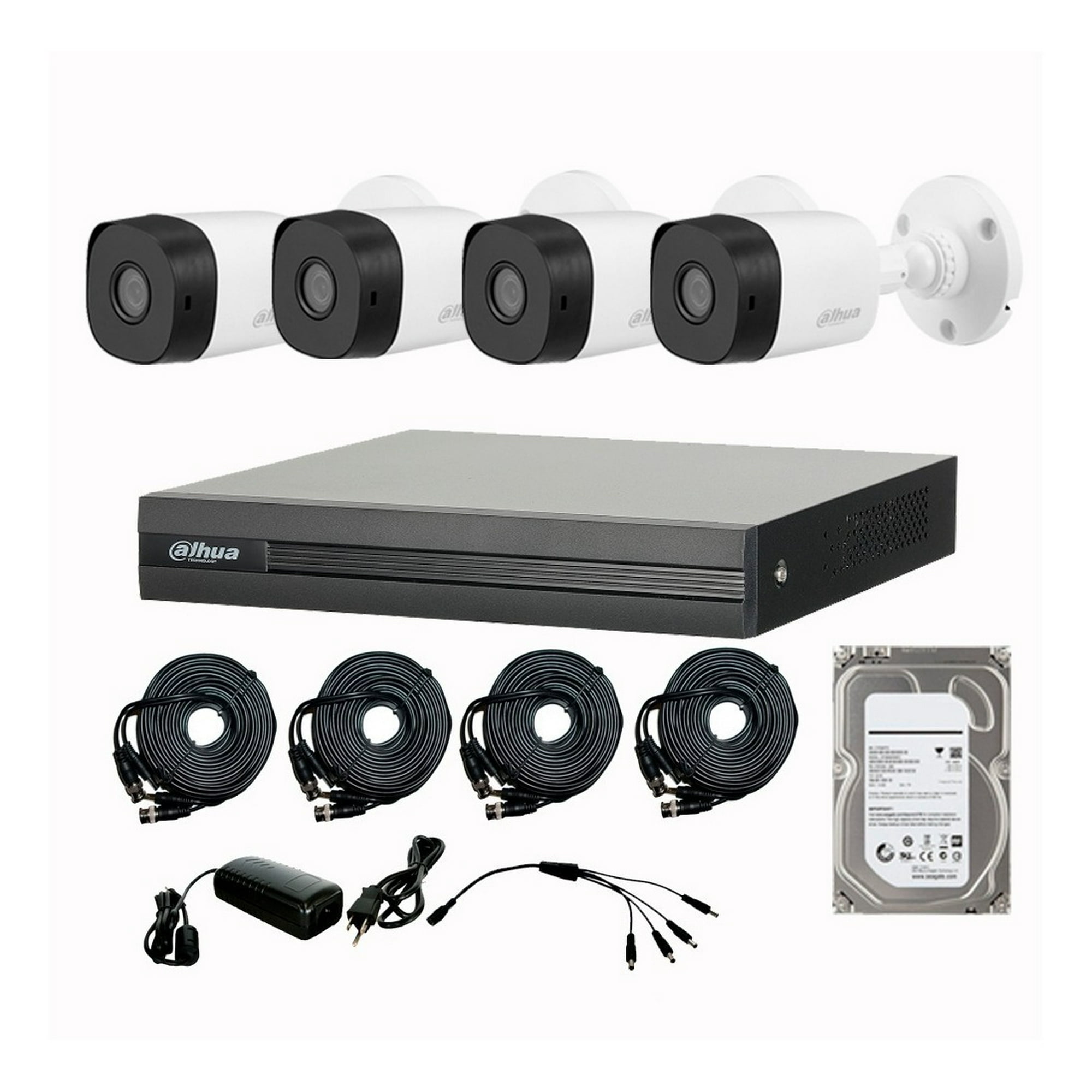 Kit CCTV 4 Camaras de seguridad video vigilancia Bullet Dahua 2mpx 1080p  Full HD Deteccion de Rostros