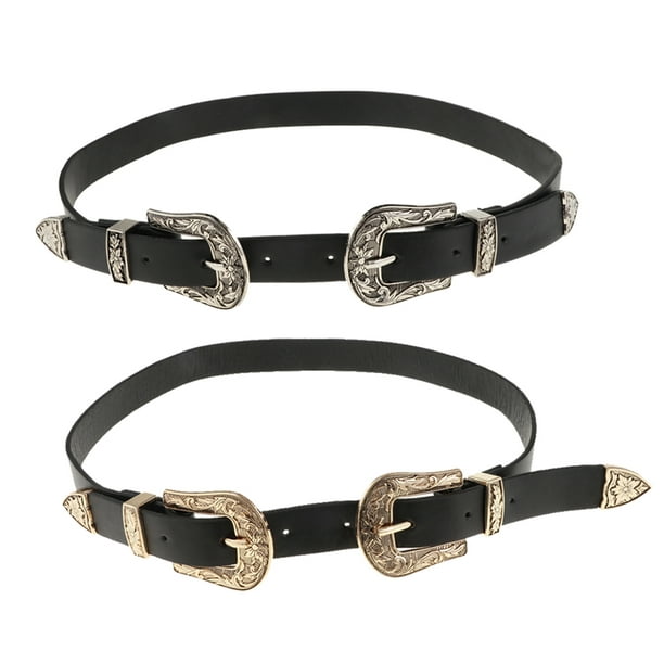 Cinturones de cuer mujer, correa cinturón 2 hebillas de ancho de 2.4 Plata - Oro Baoblaze Cinturón de hebilla doble de mujer | Walmart en línea