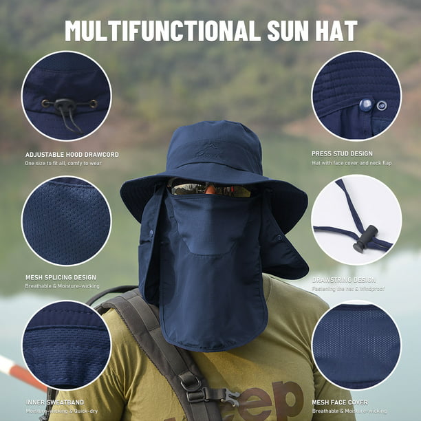 JANGOUL Sombrero de sol de ala ancha para hombre con cubierta para