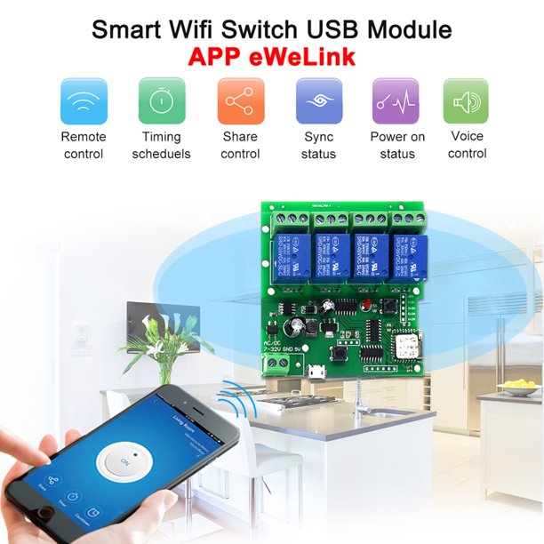 Interruptor inalámbrico de Control remoto inteligente de 4 canales módulo  Universal DC 5V Wifi interruptor temporizador