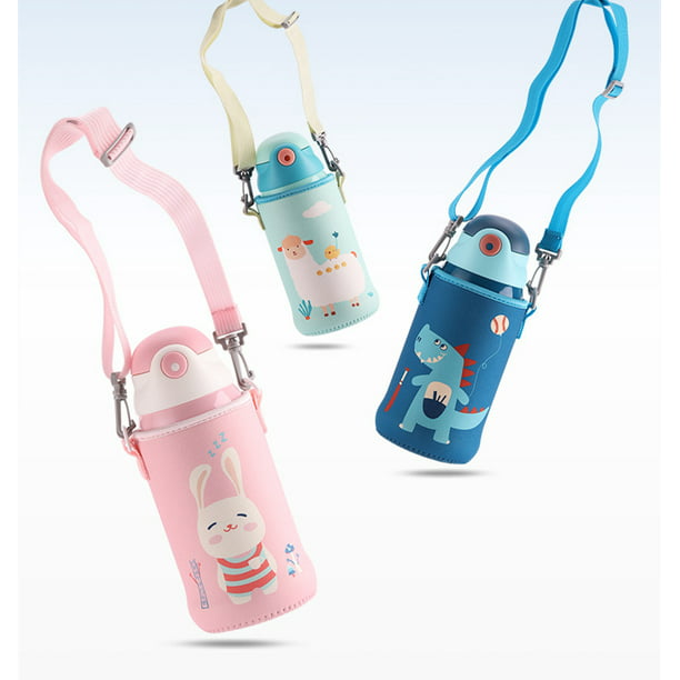 Botella de agua de unicornio rosa para niños, termo con pajita, vaso de  acero inoxidable con correa, botella de vacío de doble pared para regalo  para