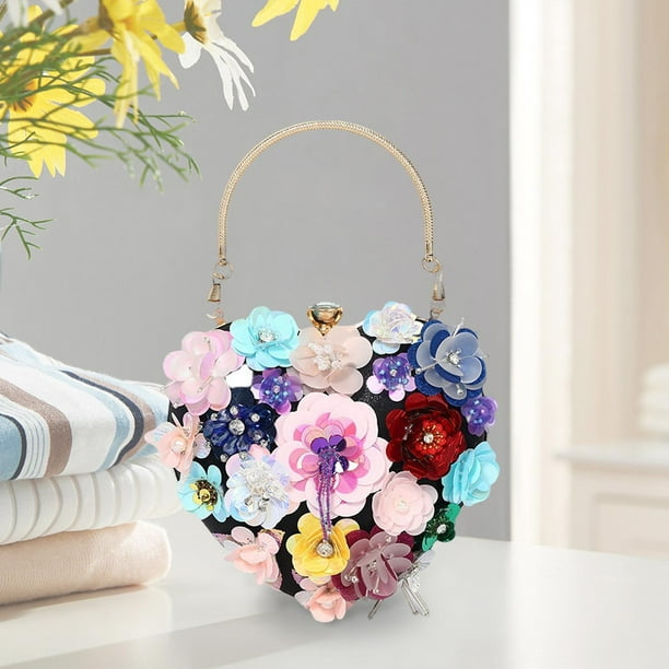 Bolso de fiesta negro con flores