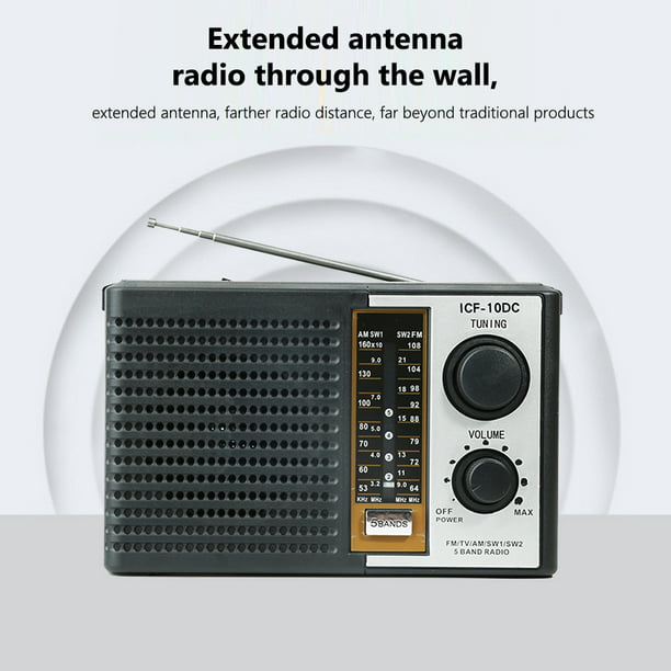 Radio estéreo AM/FM/TV/SW con pilas 5 bandas Radio para ancianos 75dB con  antena JShteea El nuevo