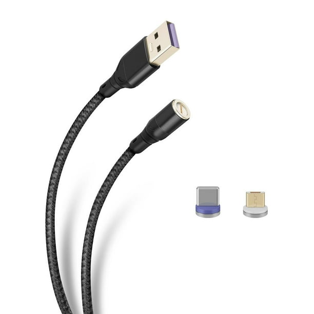 Cable magnético 2 en 1, USB a micro USB y USB C 1 M tipo cordón