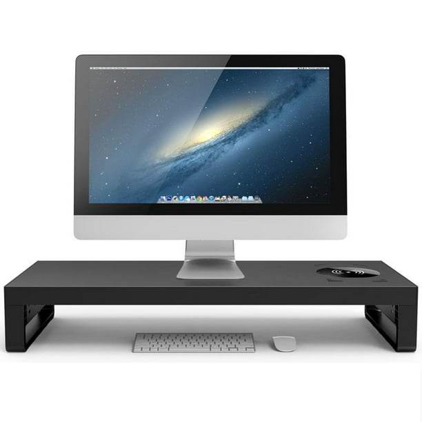 Soporte de monitor de metal y organizador de escritorio de computadora con  cajón para laptop, computadora, iMac, negro