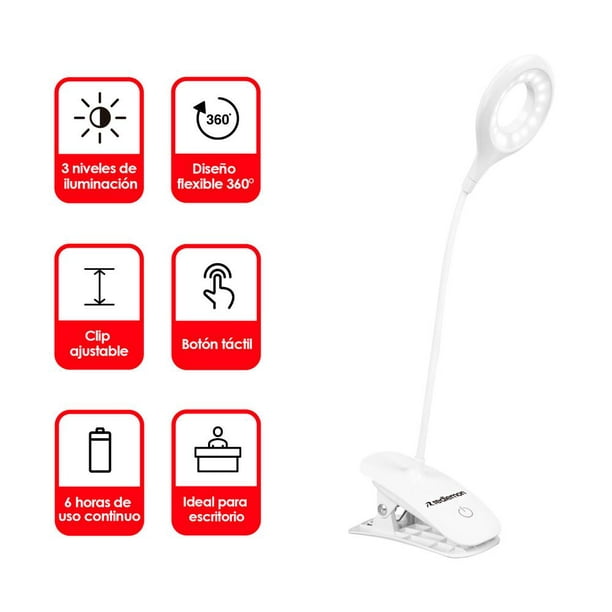 Pasado Adicto Furioso Lámpara LED de Escritorio con Batería Recargable y Clip Ajustable Redlemon  Cuello Flexible y Botón Táctil | Walmart en línea