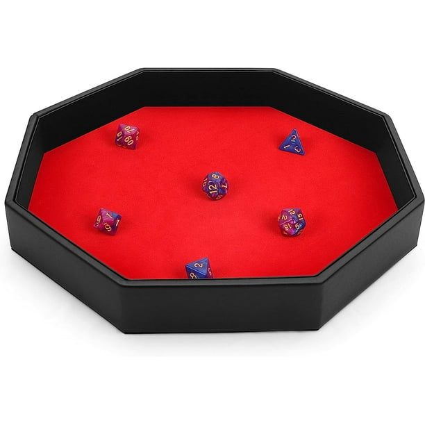 Bandeja para dados octogonal (dados no incluidos) en piel sintética negra y  terciopelo rojo - Bandeja para dados para juegos de mesa como RPG y DND/D&D  - Bandeja para maletas de joyería