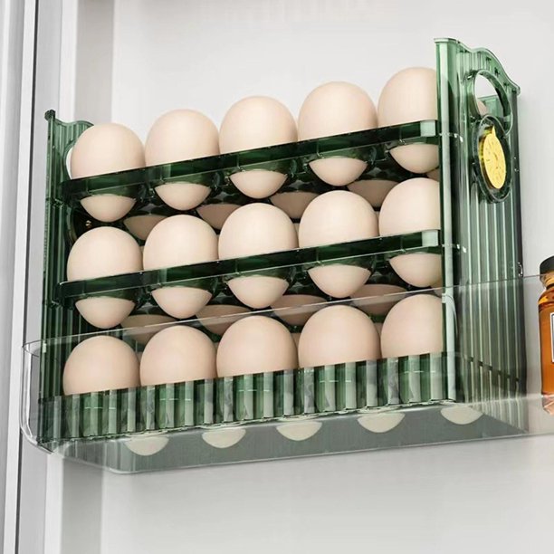 Nevera de cocina Contenedor de huevos Organizador de huevos con tapa de 3  capas de limpiar Material duradero Ahorro de espacio liviano Botón perfecl