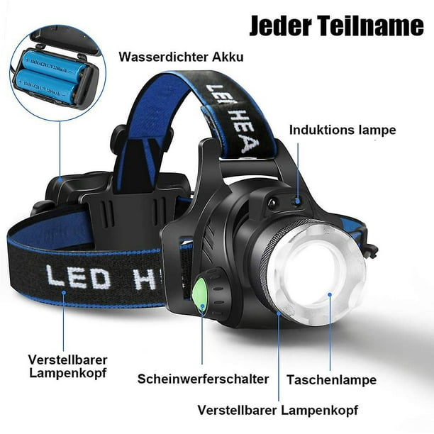 Linterna frontal, lámpara frontal LED recargable por USB, faro T6  impermeable con 4 modos y diadema YONGSHENG 8390614766839