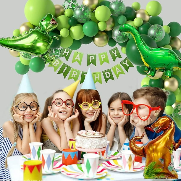 Kit de decoración de fiesta de cumpleaños de dinosaurios y arco de globos  (dorado, verde), globos de dinosaurios, globos de feliz cumpleaños
