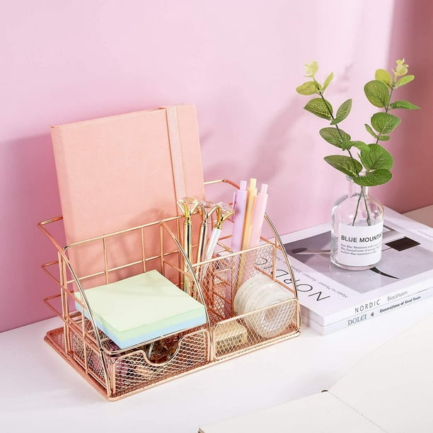 Juego de 5 piezas de organizador de escritorio rosa con bonito diseño  floral, accesorios de escritorio rosa perfectos y decoración de habitación  para