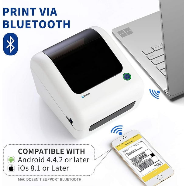 Impresora Térmica de Etiquetas de Envío Bluetooth - Alta Velocidad 4x6,  Soporte Bluetooth para PC y Móvil, USB para MAC, Bluetooth