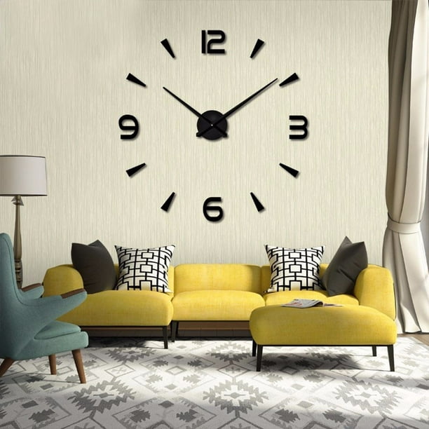Reloj de pared VREAONE sin marco, grande, moderno espejo 3D, diseño de  reloj de pared para decoración de casa, sala o recámara, oficina  (WL03-Negro)