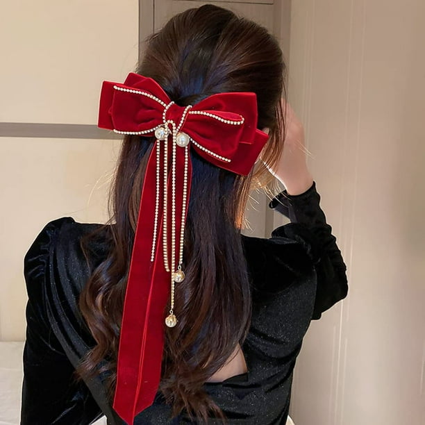 Comprar Lazos de terciopelo rojo para el pelo, cintas para el pelo