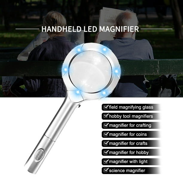 Mini lupa portátil de mano 4x, lente de lupa con luz Led para