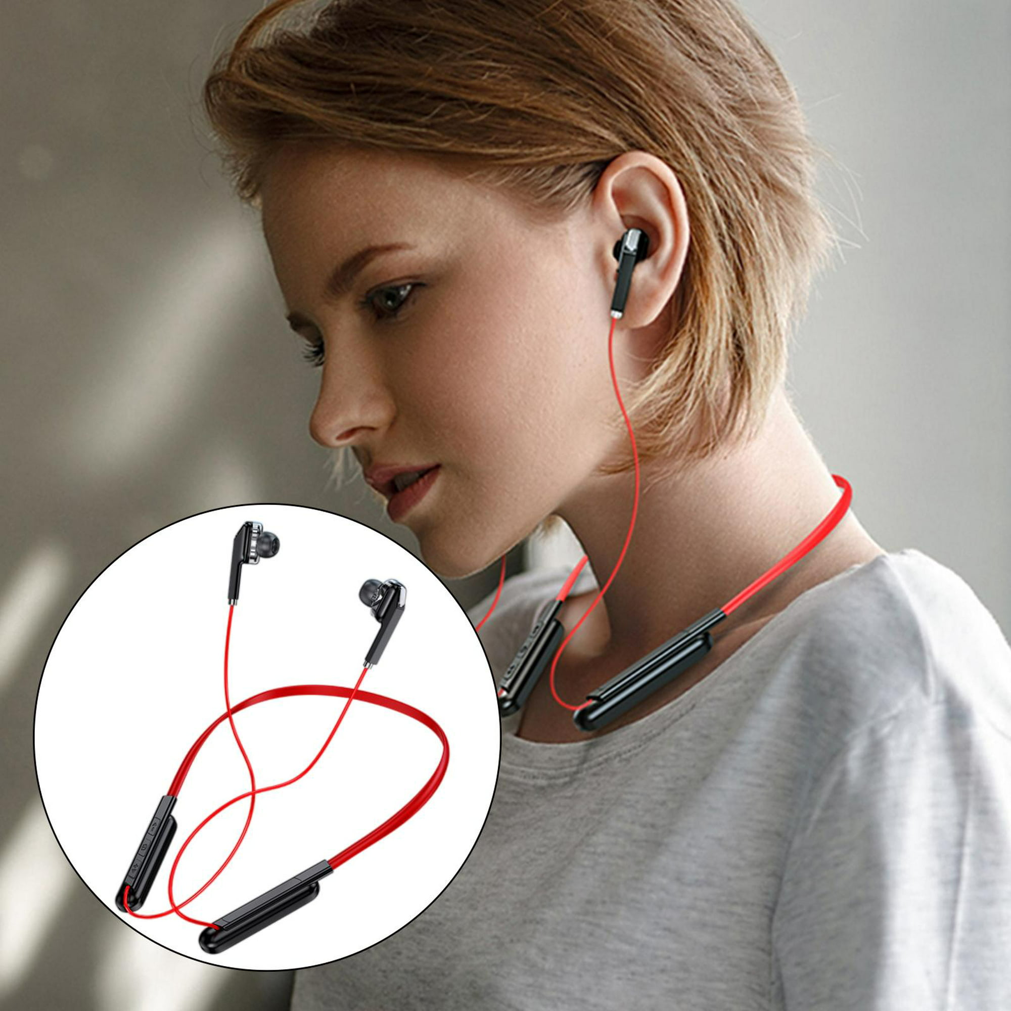 Auriculares Bluetooth con banda para el cuello, IPX5, retráctiles, a prueba  de sudor, auriculares inalámbricos Bluetooth con micrófono, llamada de