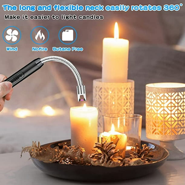 Encendedor de velas eléctrico, recargable por USB, encendedor de velas de  arco sin llama con cuello
