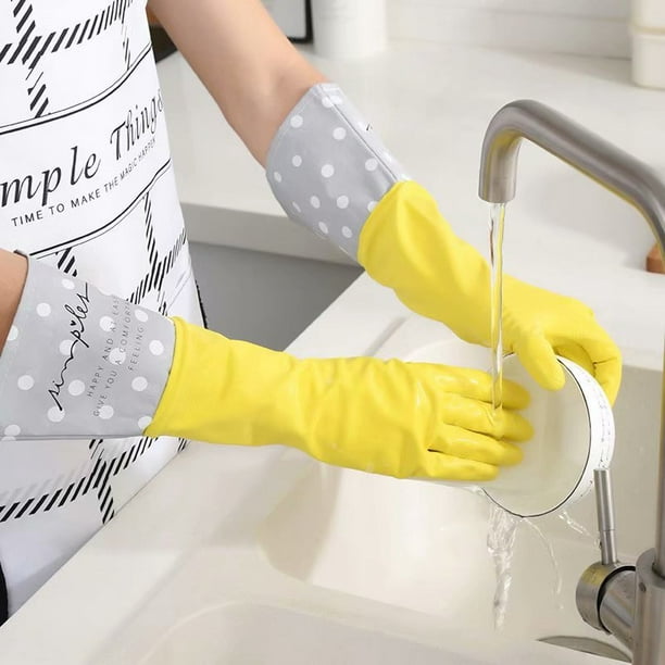 Guantes para lavar platos, guantes de goma, guantes de cocina amarillos,  guantes largos para protección de manos y trabajo