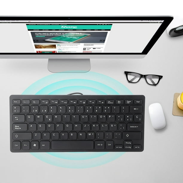 Teclado, mini teclado portátil con cable en español, mini teclado