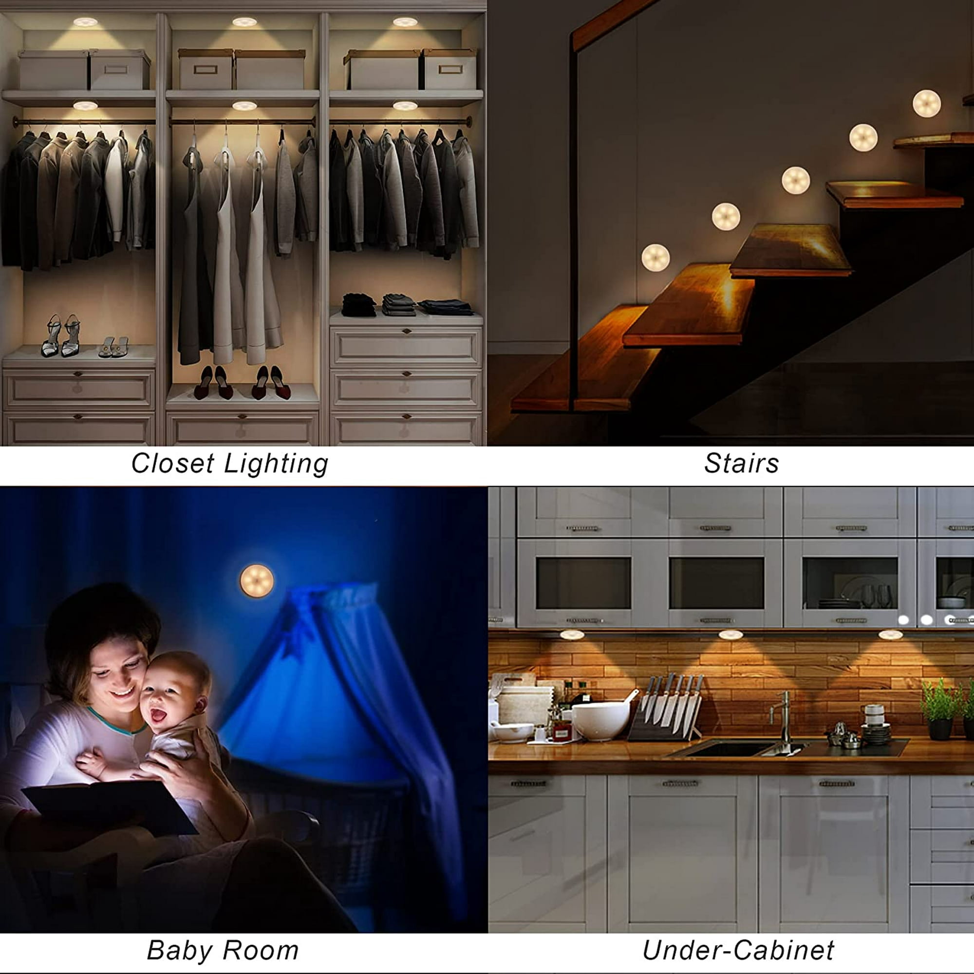 Luz Nocturna, Lámpara Nocturna Recargable con Sensor Movimiento (2 PCs con  24 LED), Luces LED Armario