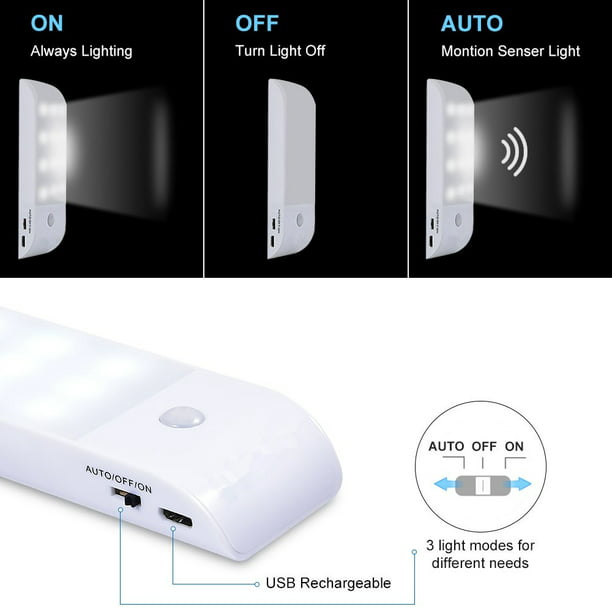 Sensor de movimiento PIR luz Led de noche lámpara de inducción de cuerpo  humano recargable por USB para armario/armario/armario/escaleras/pasillo