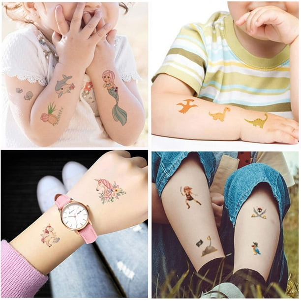 250 tatuajes temporales para fiestas de cumpleaños infantiles, 4 series de  bonitos tatuajes impermeables para niños y niñas, dinosaurios, naves