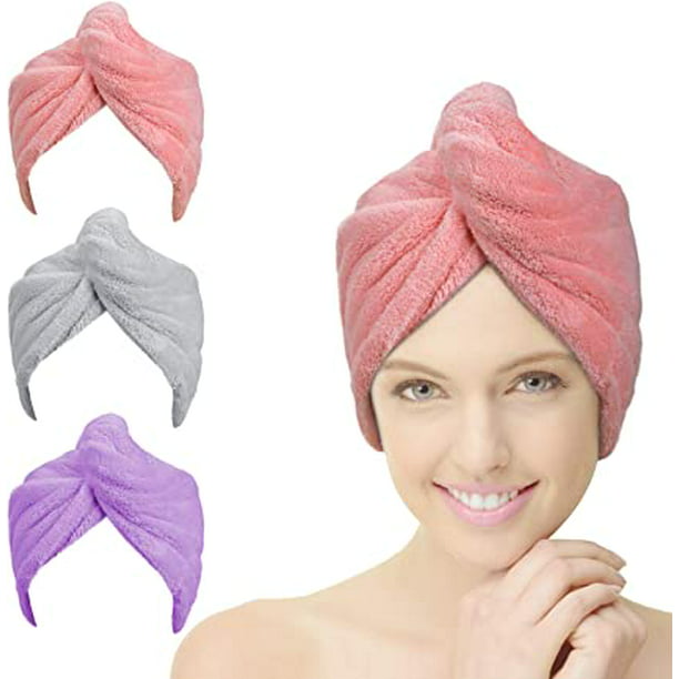 Refrescante Vibrar Desmantelar 3 toallas para secar el cabello, toalla para el cabello turbante de  microfibra superabsorbente con diseño de botones para secar el cabello  rápidamente para mujeres (rosa, púrpura, gris) LingWen | Walmart en línea