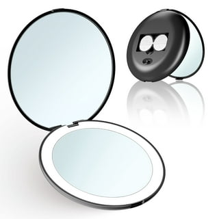Espejo de bolsillo con luz LED, aumento de 1x/3x - Espejo de maquillaje de  mano grande con luz natur JM