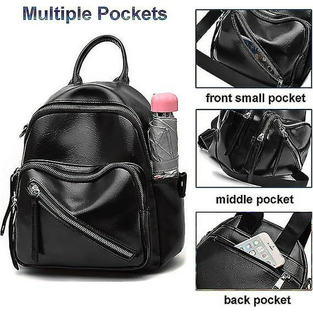  Mini mochila para mujer, mochilas pequeñas para adolescentes,  mochila de cuero ligera, bolsa de viaje de diseñador, bolsa de libros, 1-1  Negro : Ropa, Zapatos y Joyería