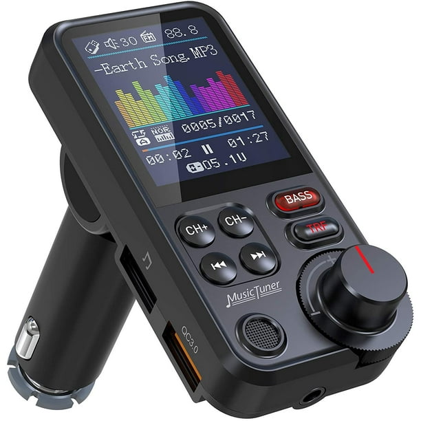 ER Transmisor FM Bluetooth para Coche, Adaptador Bluetooth para Coche con  Potente Micrófono con Pantalla a Color de 1,8 para Llamadas Manos Libres,  Soporta Carga QC3.0, Agudos y Graves - KM30 oso