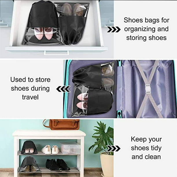Bolsas de zapatos de viaje, bolsa de almacenamiento de zapatos portátil  impermeable con asa para hombres y mujeres, Negro 