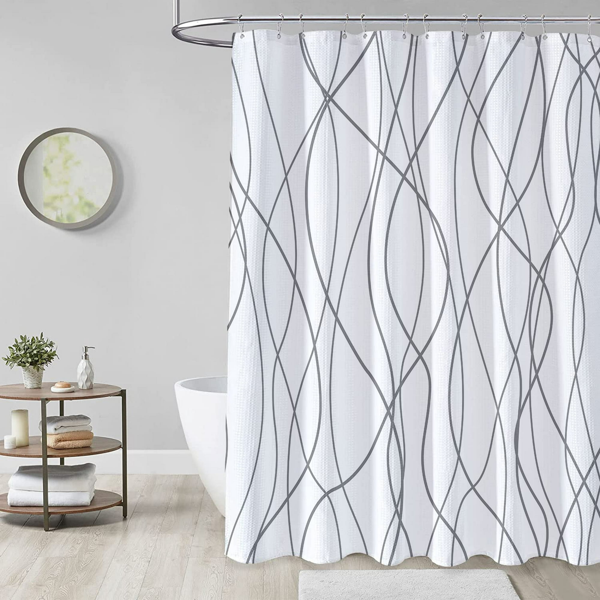  UFRIDAY Cortinas de ducha extralargas de tela blanca de 84  pulgadas, cortinas de ducha de tela de poliéster gofre de calidad de hotel  para baño con pantalla de malla y ganchos