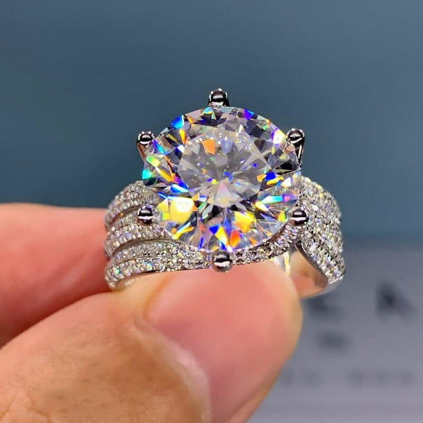Anillo de moda para mujer, anillo de bodas de diamante redondo de diamante  completo de plata, regalo, anillo de 1 pieza, 2 piezas Wmkox8yii