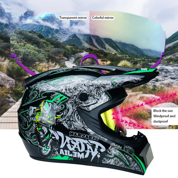  Casco de motocross, casco de motocicleta para adultos con gafas  guantes máscara Street Dirt Bike Cascos 4 piezas de casco de bicicleta de  montaña (verde) : Automotriz