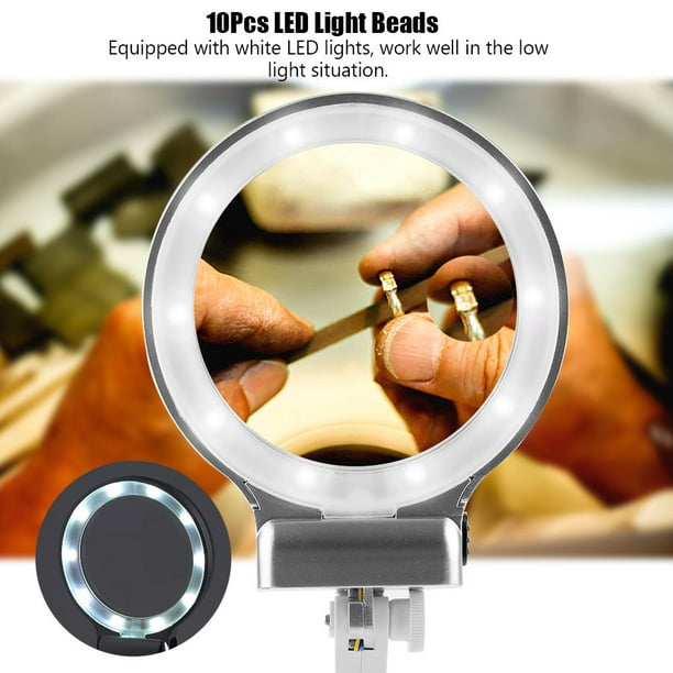 Estación de lupa con luz LED, Lámpara LED para soldar manos con lente  3X/4.5X, soporte de lupa con abrazadera y pinzas de cocodrilo para montaje