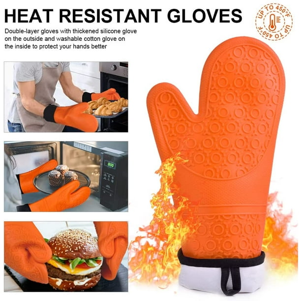 Manopla de horno, manoplas de silicona para horno, manopla de horno  extralarga antideslizante resistente al calor (naranja, 1 par) JM