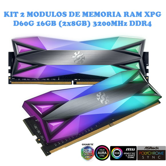 kit 2 modulos de memoria ram xpg spectrix d60g 16gb 2x8gb 3200mhz ddr4 rgb adata ax4u320038g16ast60