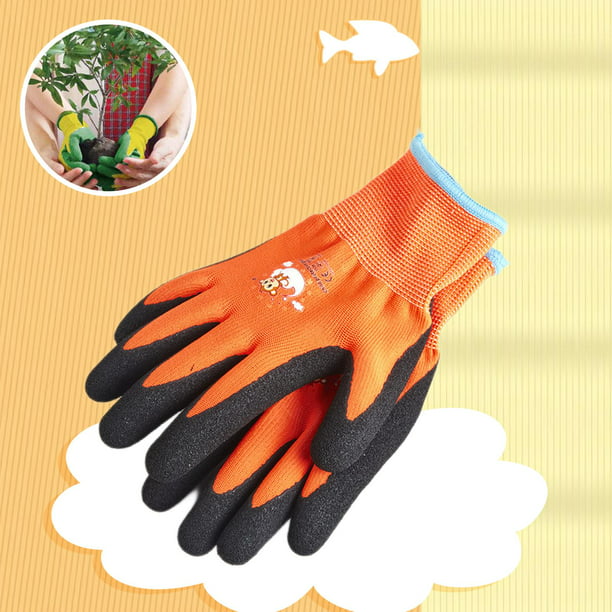 3 pares guantes de jardinería para niños, guantes de trabajo de jardín  recubiertos de goma para niños, rosa, azul y amarillo
