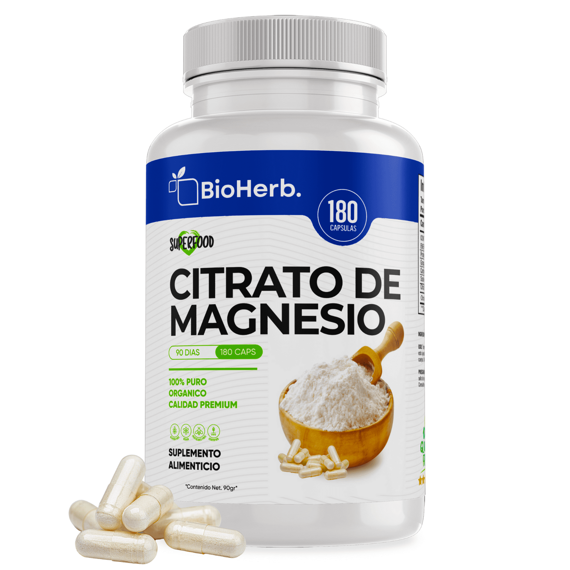 Citrato de magnesio + citrato de potasio (180 capsulas de 500mg) | ingredientes 100% puros | para 90 dias | - citrato blends - bioherb.
