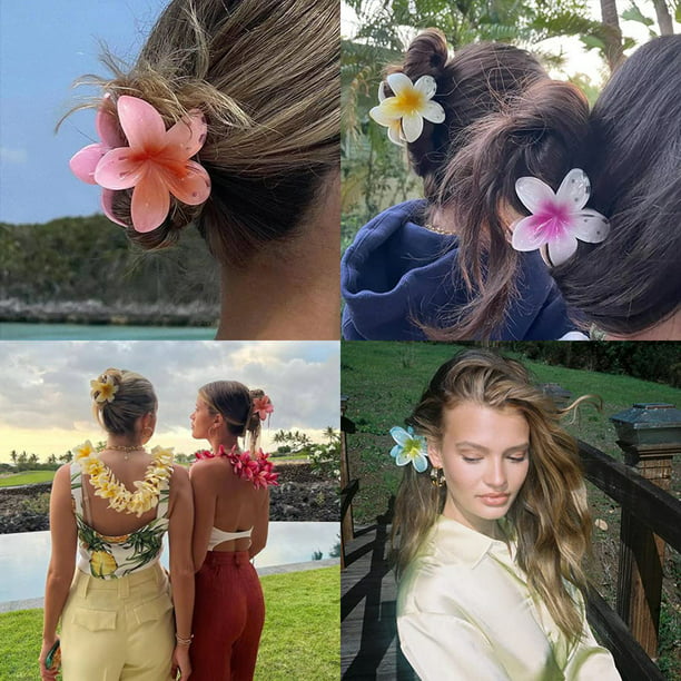 Pinza de pelo de flores, 7 pinzas de pelo de flores hawaianas, pinzas de  garra grandes para cabello grueso, pinza de pelo linda, pinza de pelo