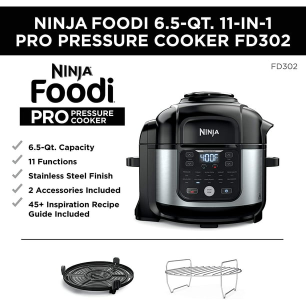 Ninja Foodi FD302, Olla de Presión 11-en-1 de 6.5 Cuartos con Freidora de  Aire, Acabado en Acero Inoxidable