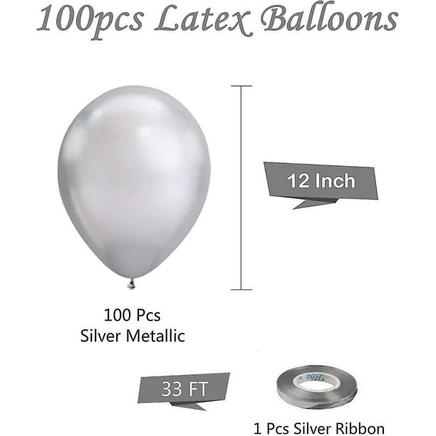 Globos metálicos plateados de 12 pulgadas, paquete de 50 globos de látex  cromados y plateados, calidad de helio para cumpleaños, graduación, baby